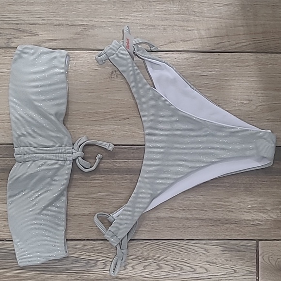 🔴Scrunch tie bandeau strapless bikini swimsuit - Picture 3 of 7